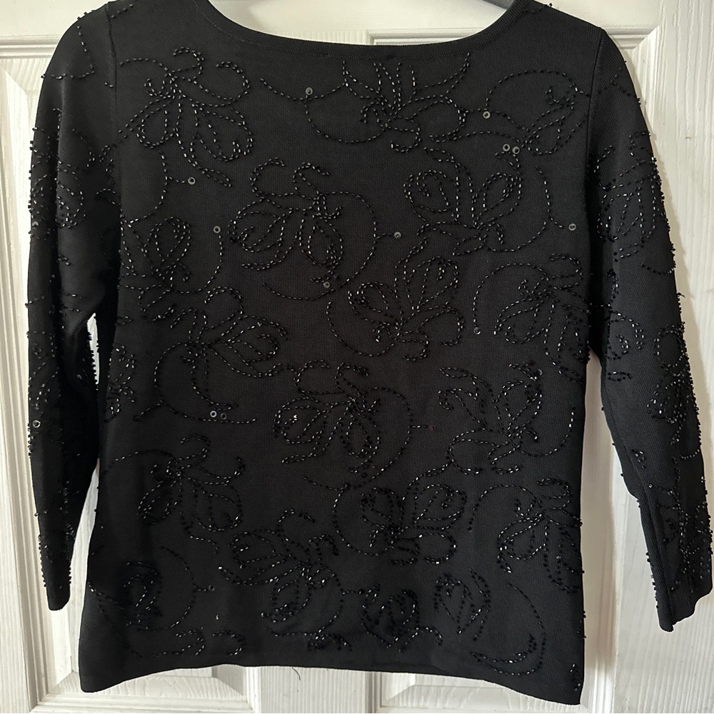 Sandra Darren Beaded Sweater 3/4 Sleeve Black Medium Boatneck - Picture 5 of 6
